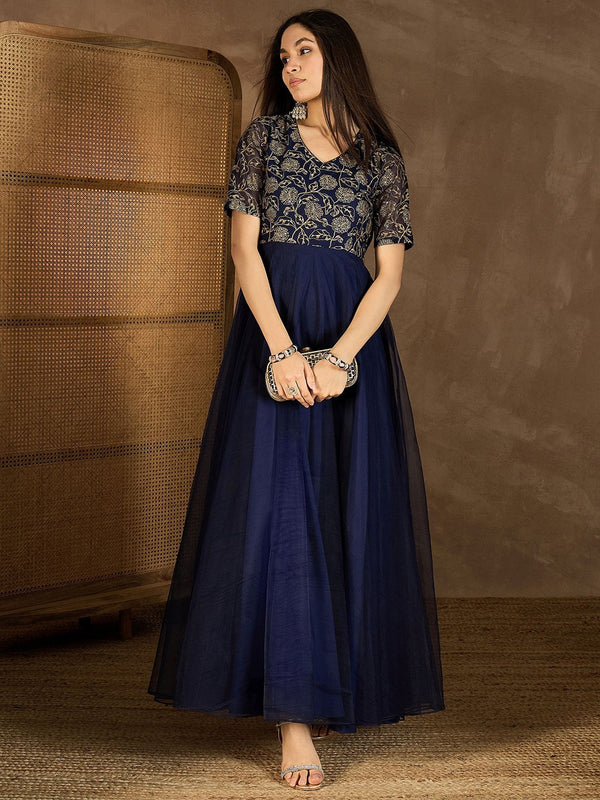 Floral Embroidered Fit & Flared Maxi Dress