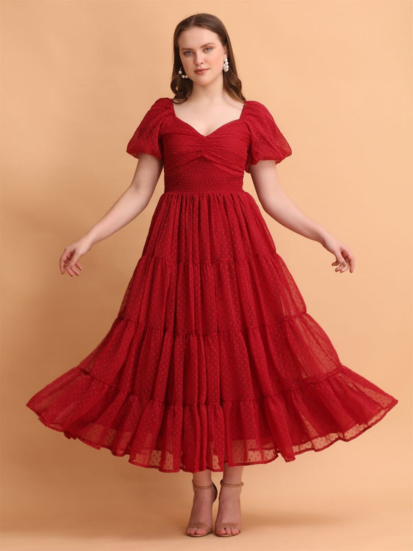 Women Self Design Sweetheart Neck Georgette Fit & Flare Maxi Dress