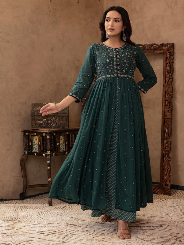 Women Floral Embroidered Fit & Flare Maxi Dress