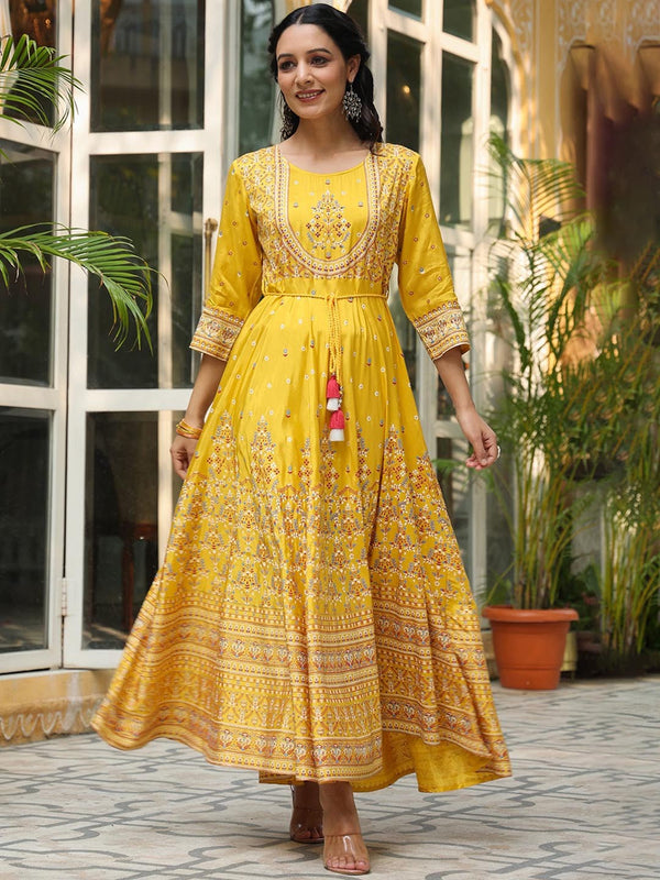 Women Printed Maxi Flared Ethnic Dresses