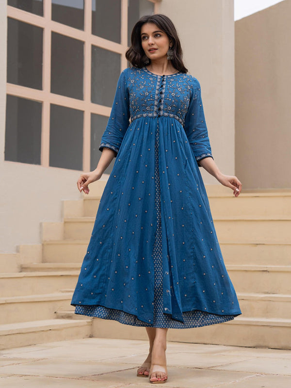 Women Floral Embroidered Fit & Flare Midi Dress